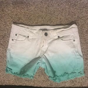 White/teal ombré shorts